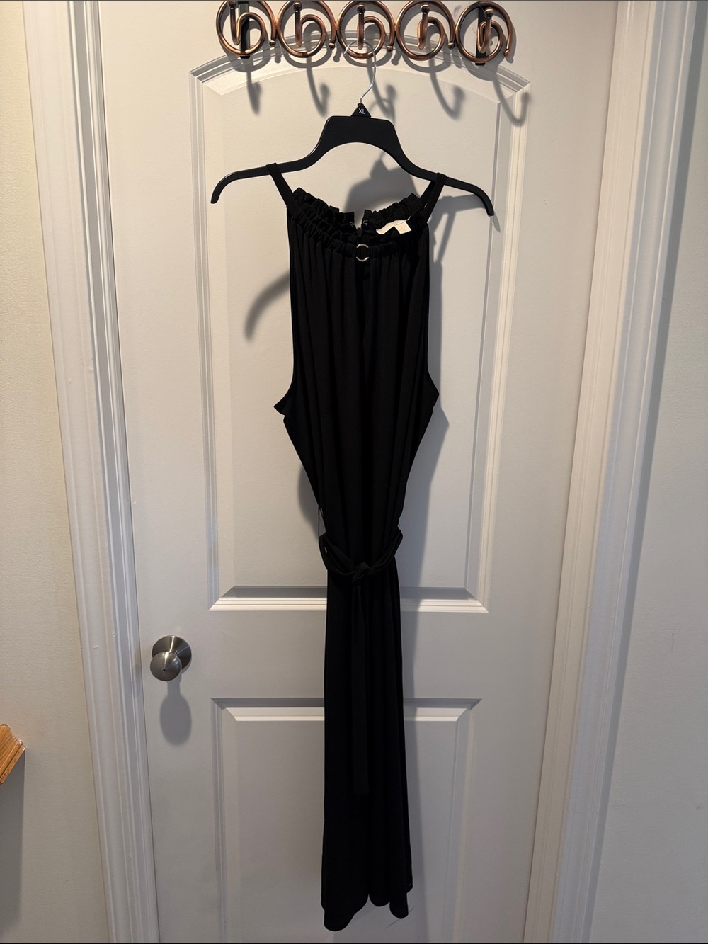 MICHAEL Michael Kors Black Midi Dress with Gold-Tone Ring Detail